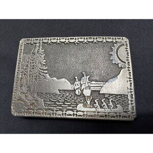 Vintage InStyle 1980 Pewter Belt Buckle With Nautical Engraving Mayflower Ship I